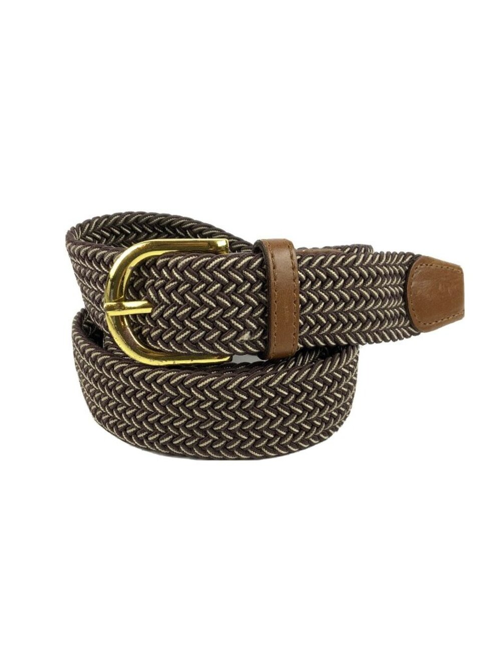 Unbranded Mens Woven Stretch Belt Size 2X Brown Tan Casual Tabbed